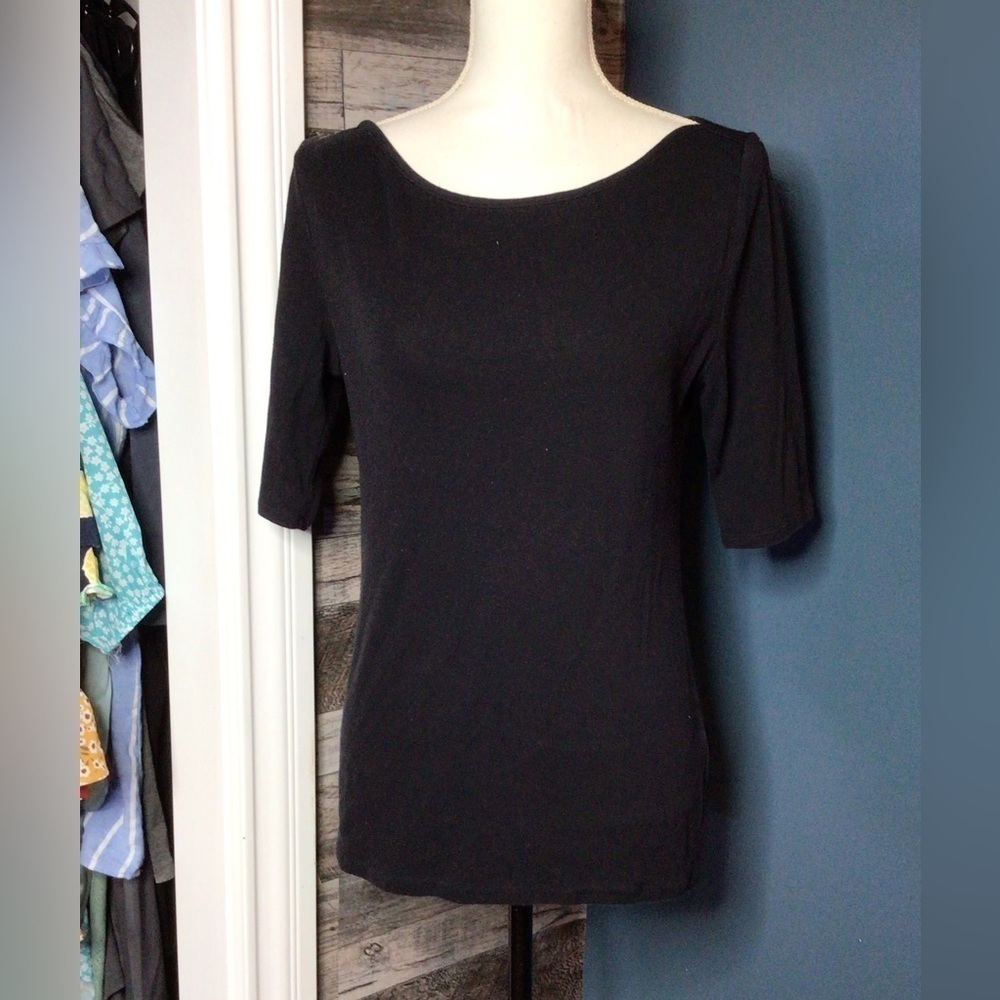 Old Navy large Black Crew Neck Short Sleeve Blouse (0167)